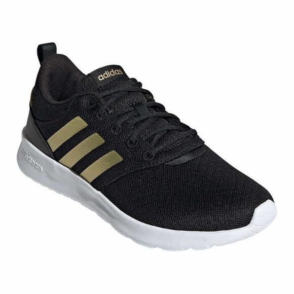 Adidas QT Racer 2.0 Women's Running Shoes Sneakers Black Metallic Gold - Picture 2 of 8